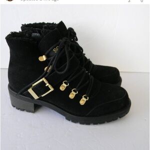 Sporto Katie black waterproof suede buckles Combat boots sz 5 1/2 med